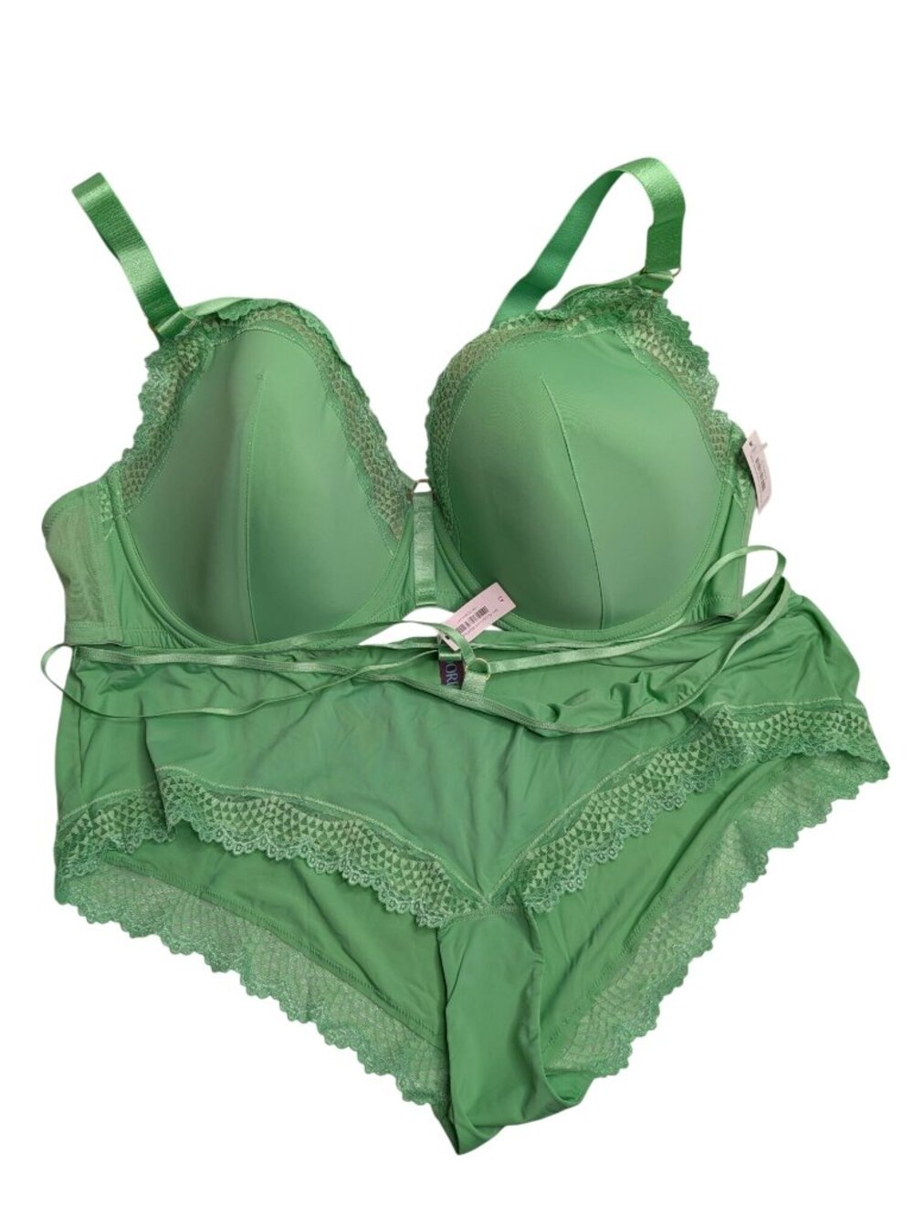 Adore me Marca Green Lace Bra and Panty 2 piece Set 46DDD Top 4X Bottoms